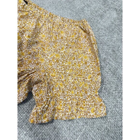 J Crew Top Woman Large Yellow Floral Gathered Scoopneck Scattered Blooms Peasant - Picture 10 of 12